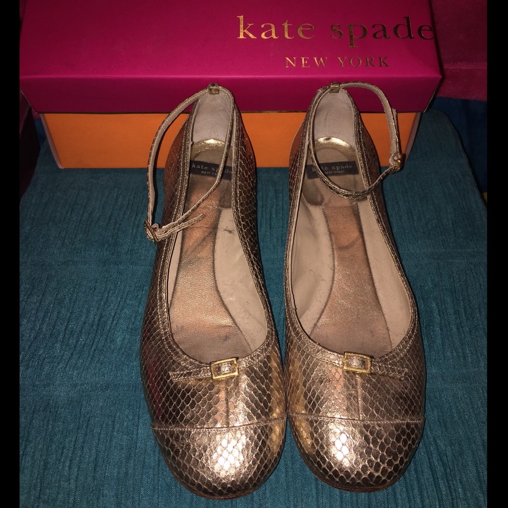 Kate Spade Gold Leather Kitten Heel